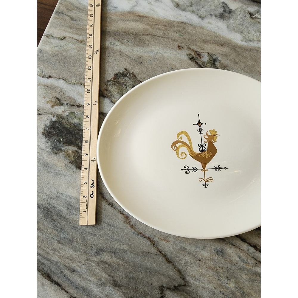 Vintage Edwin‎ Knowles Rooster Weathervane Oval Large Serving Platter Brown Chip - Picture 5 of 6